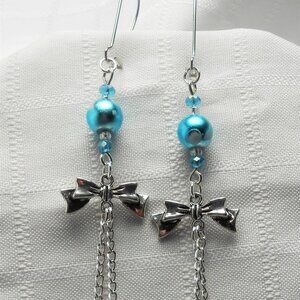 No1 Handmade earrings with Tibetan silver hooks and 8mm frosted pearls